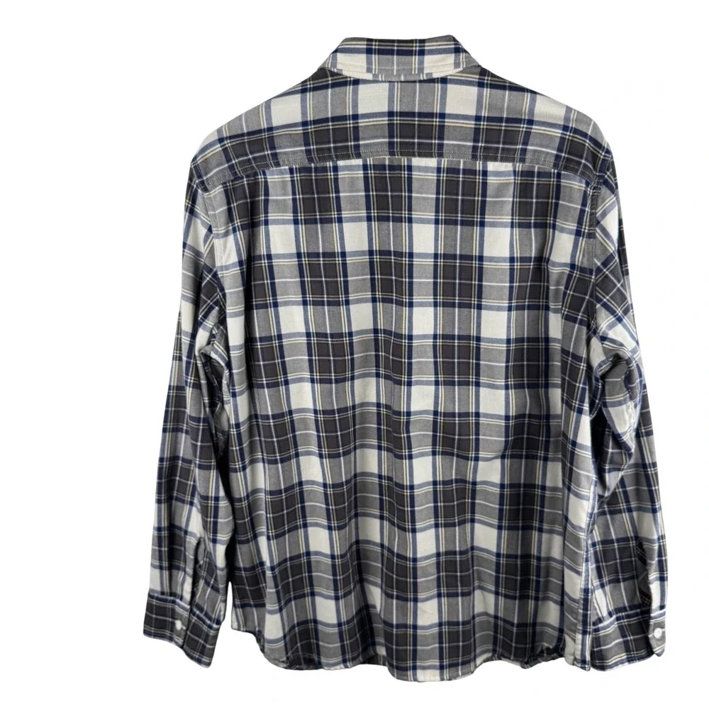 Levis Mens XL Standard Fit Plaid Flannel‎ Button Down Shirt Navy Grey White